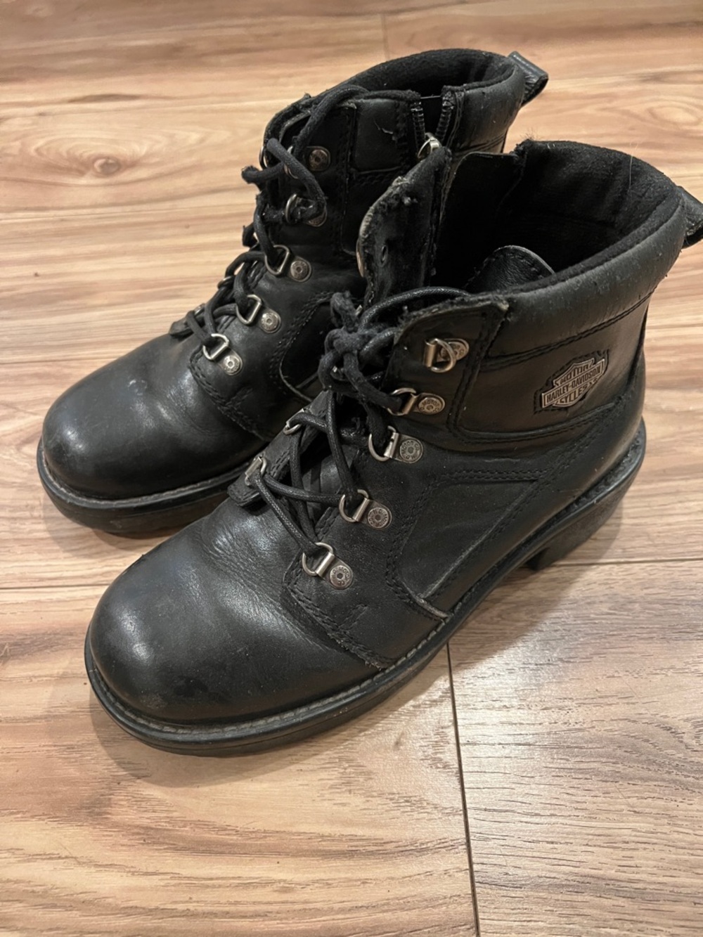 Harley-Davidson Black Leather Lace-Up Riding Boots